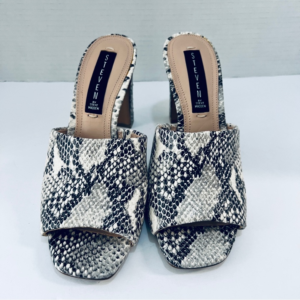 Steven by Steve Madden Snakeskin Mules - Black and White